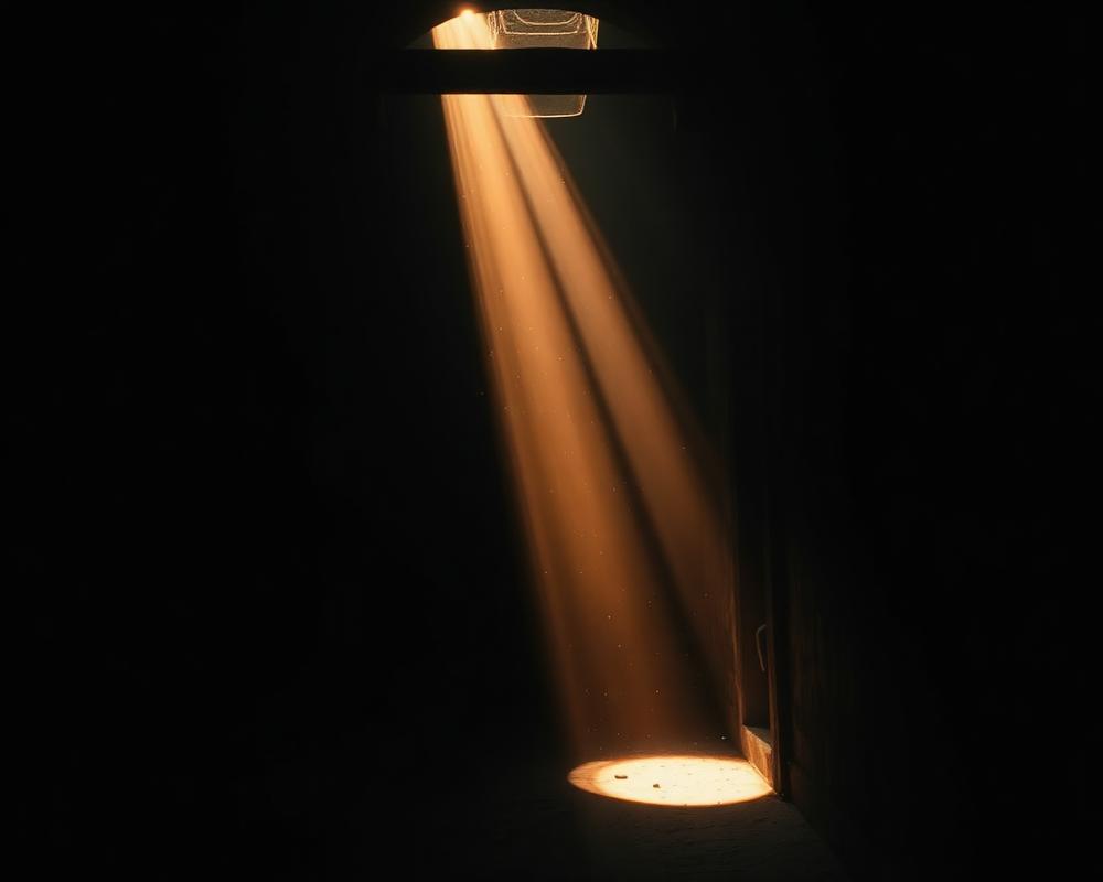 Shaft of warm light in an old temple corridor